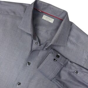 Eton Contemporary Dress Shirt Long Sleeve Mens 16 41 Gray Blue Micro Pattern